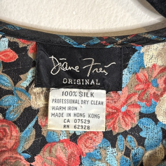 Vintage Diane Freś 80s Silk Floral Midi Dress Size Large Red and Blue - Picture 2 of 5